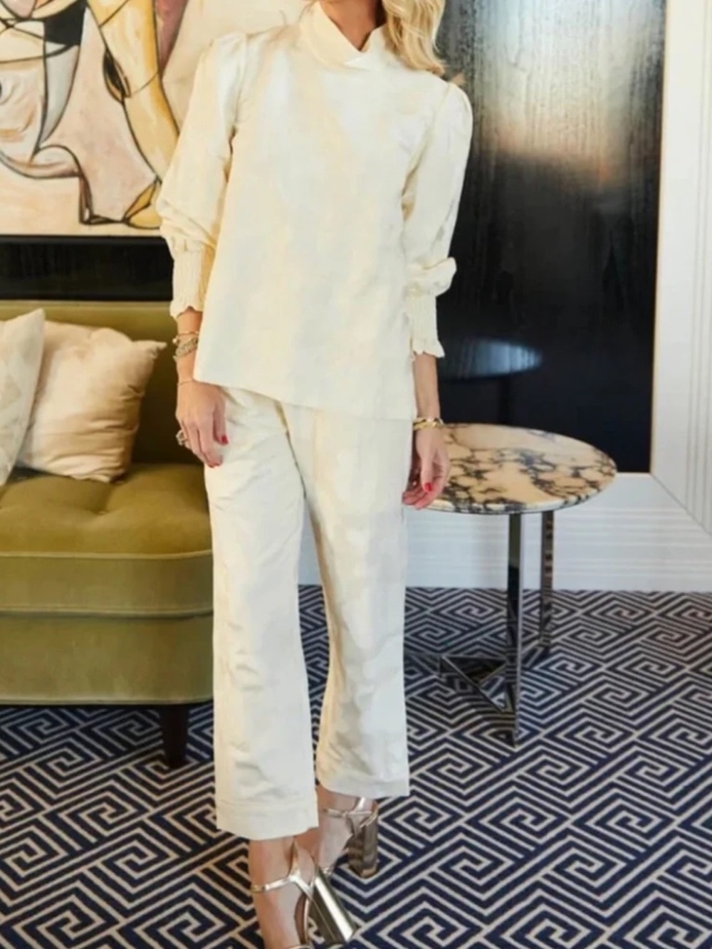 BURU Cream Long Sleeve Mod Top, Size S